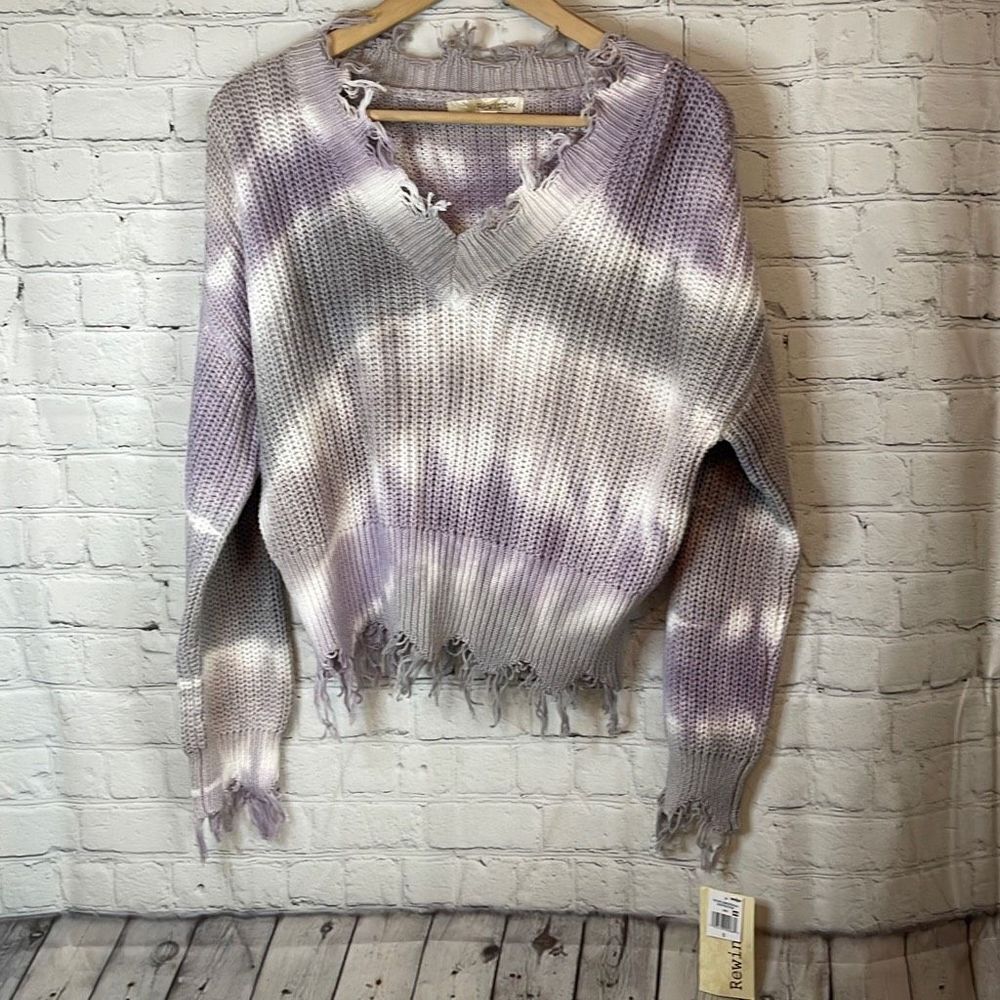 Rewind Women’s Tie Dye Vneck Sweater with Destruction size small new with‎ tags